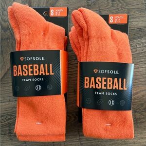 Sofsole Orange Baseball Team Socks Four pairs.  Size Small Youth   NWT
